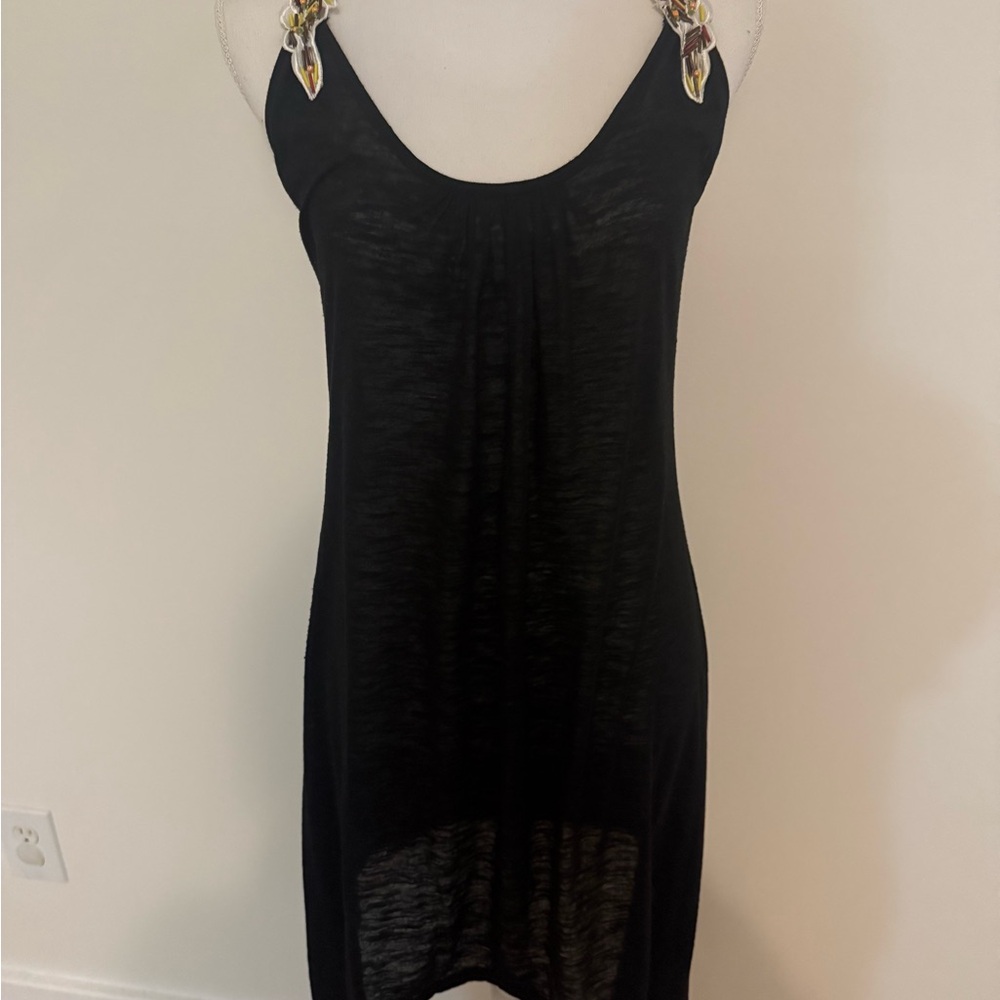 Meghan Fabulous Boho Beachy Black Beaded Peacock Dress Size Small
